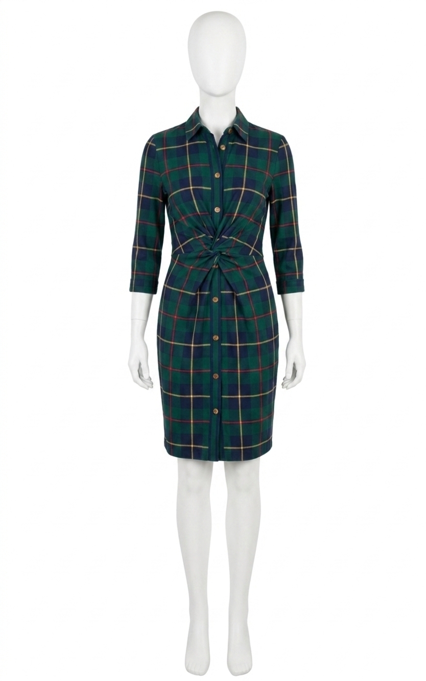 NEW GRETCHEN SCOTT twist & shout plaidly cooper dress in green multi